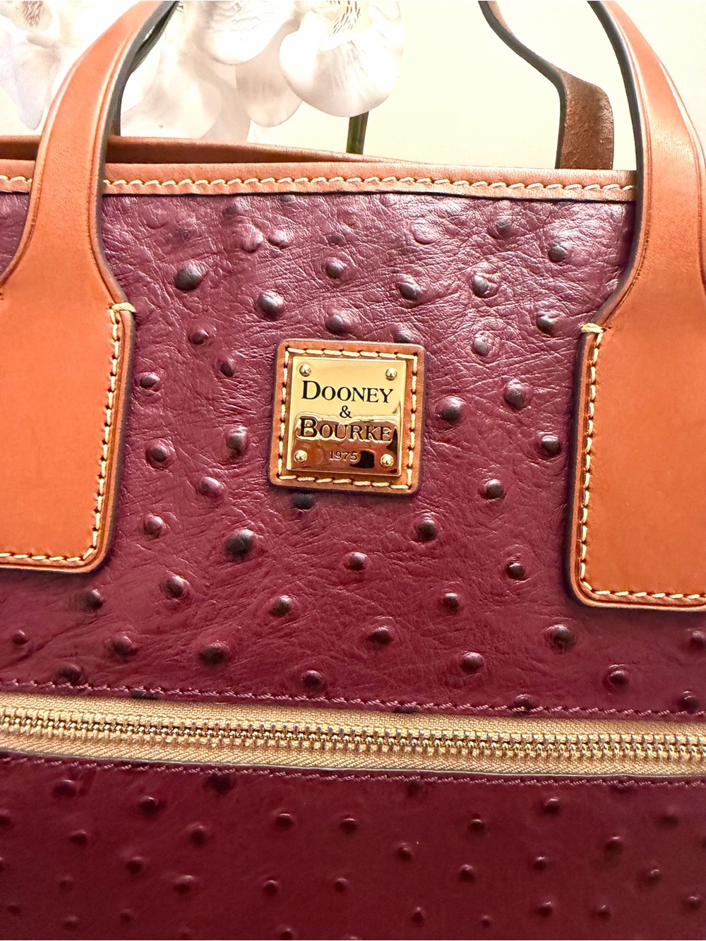 Dooney & Bourke Ostrich Large Tote in Burgundy - Picture 4 of 14